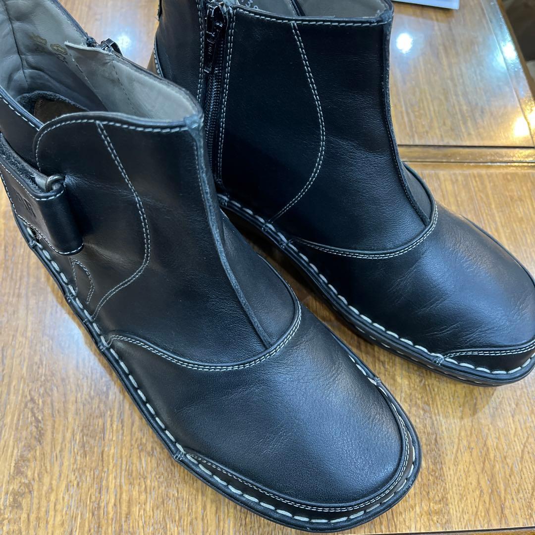 ドイツ.BAR(ベアー)ショートブーツ黒本革レザー24.0cm定価¥55000