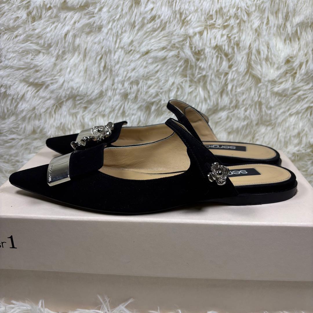 セルジオロッシ　パンプス　プレート　スエード　黒　ミュール　36