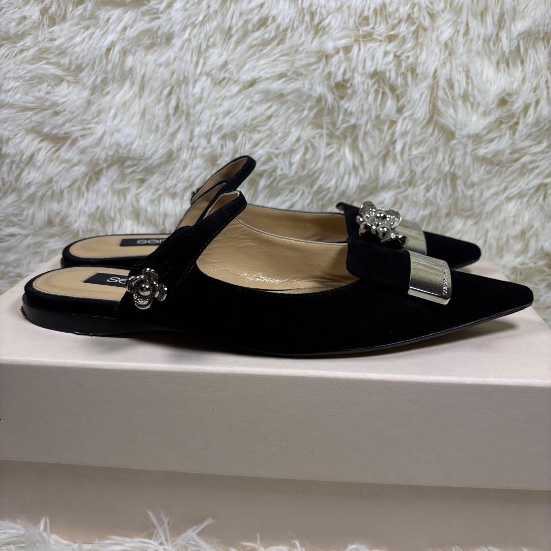 セルジオロッシ　パンプス　プレート　スエード　黒　ミュール　36