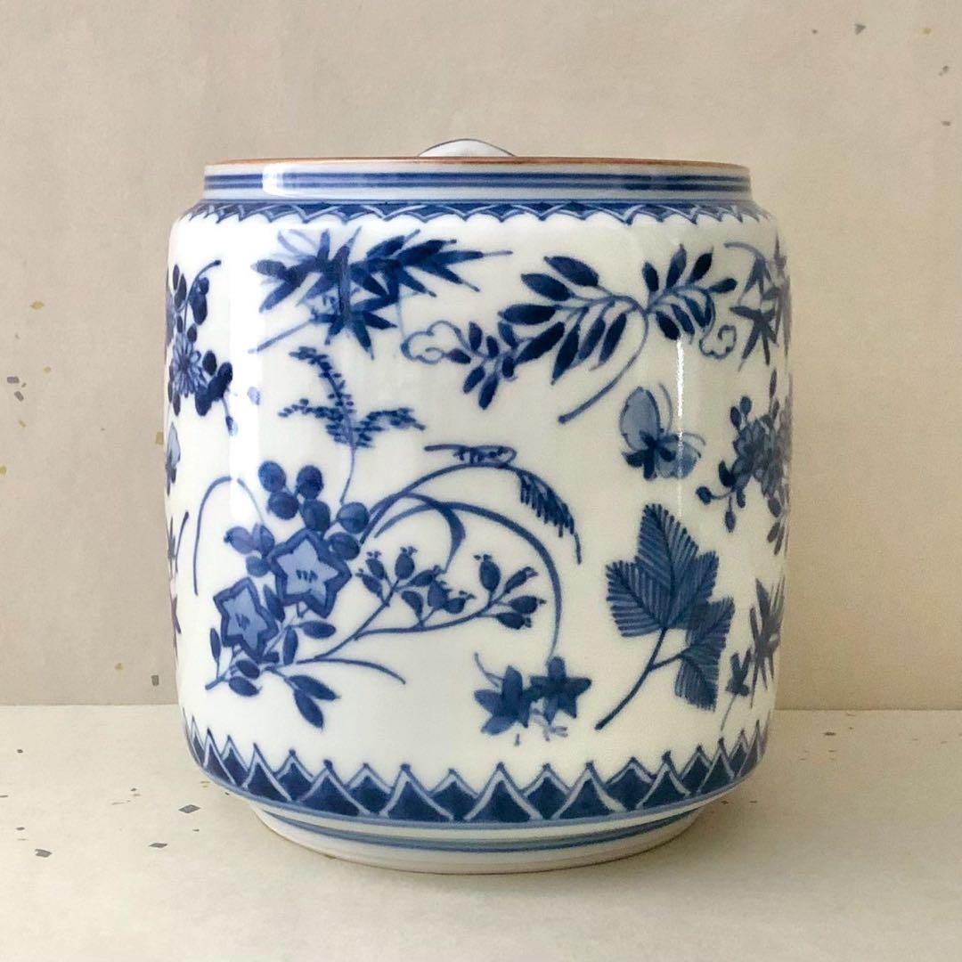 高野昭阿弥造/青華祥端写水指 染付 草花 梅 蝶々 京焼 茶道具 水差