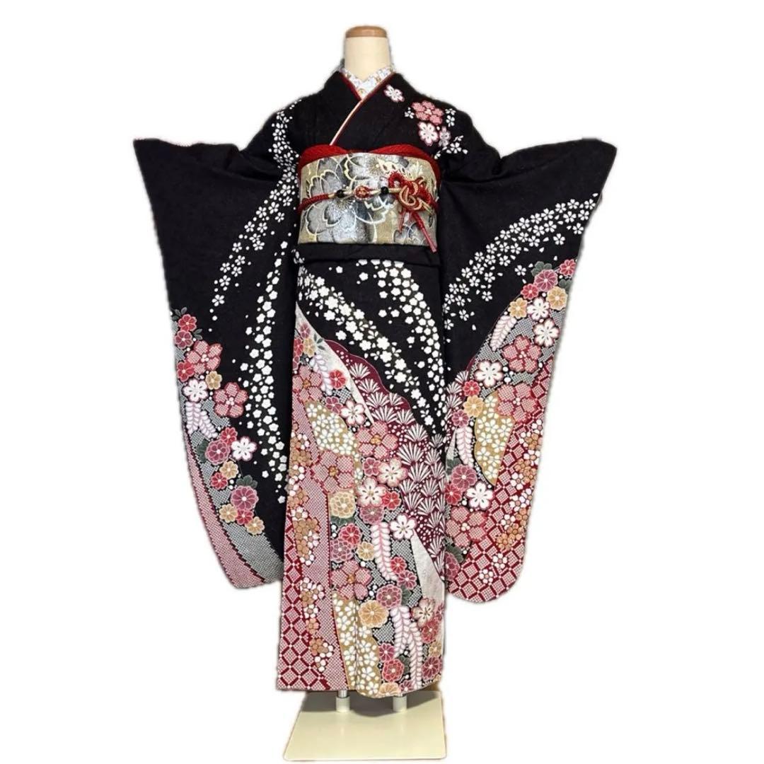 【京都キモノ友禅】金駒刺繍×部分絞り銀通し煌めく王道古典振袖フルセット　成人式