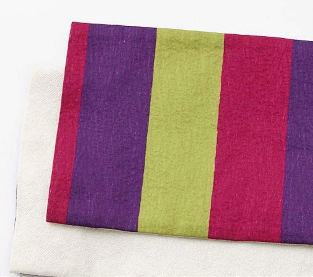 ふりふ　浴衣　帯　ストライプ柄 半幅帯 紫 緑