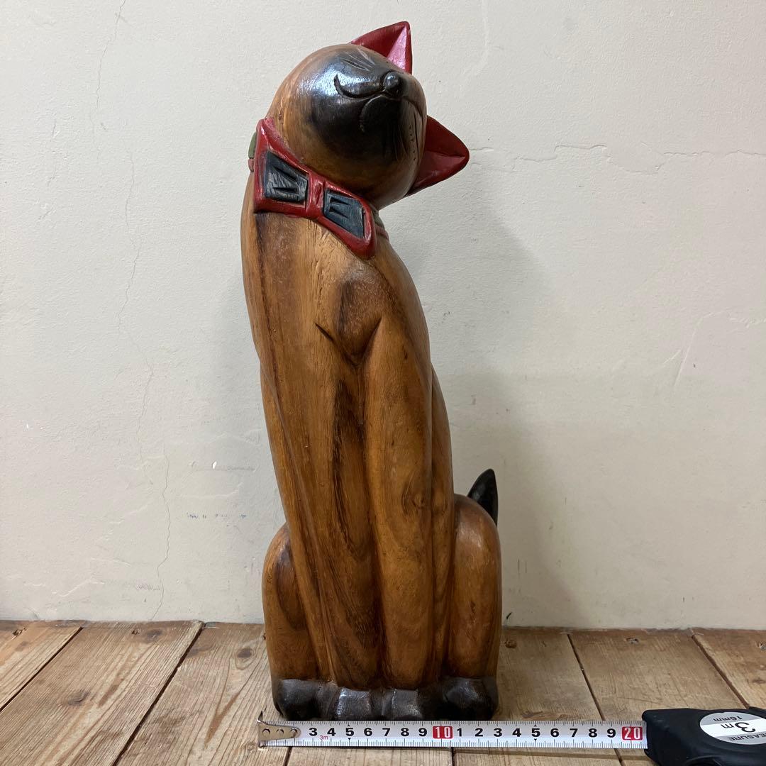 E-4 猫の置物 木彫り 木彫りの猫 アジアン雑貨 バリ雑貨 エスニック