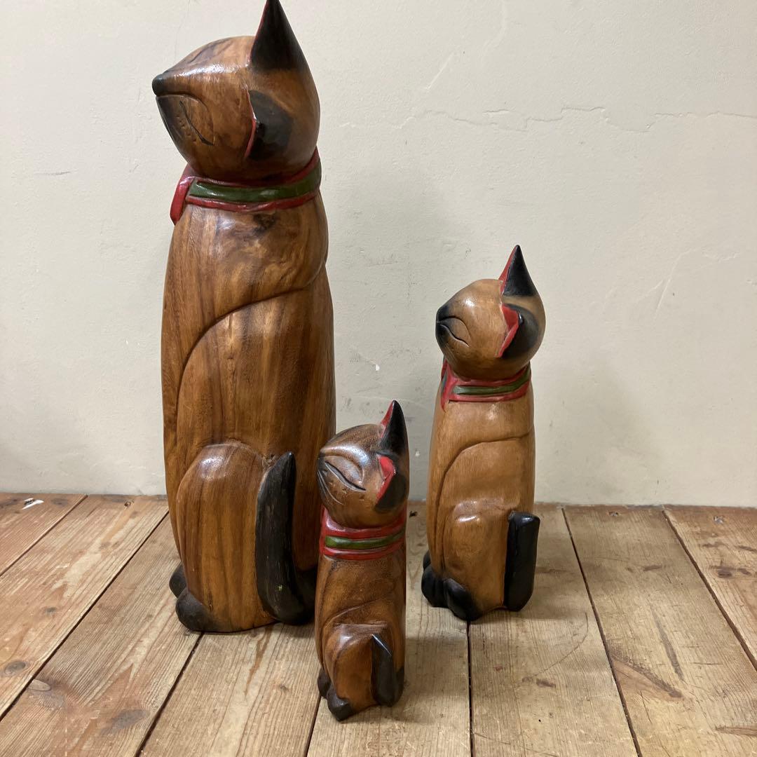 E-4 猫の置物 木彫り 木彫りの猫 アジアン雑貨 バリ雑貨 エスニック
