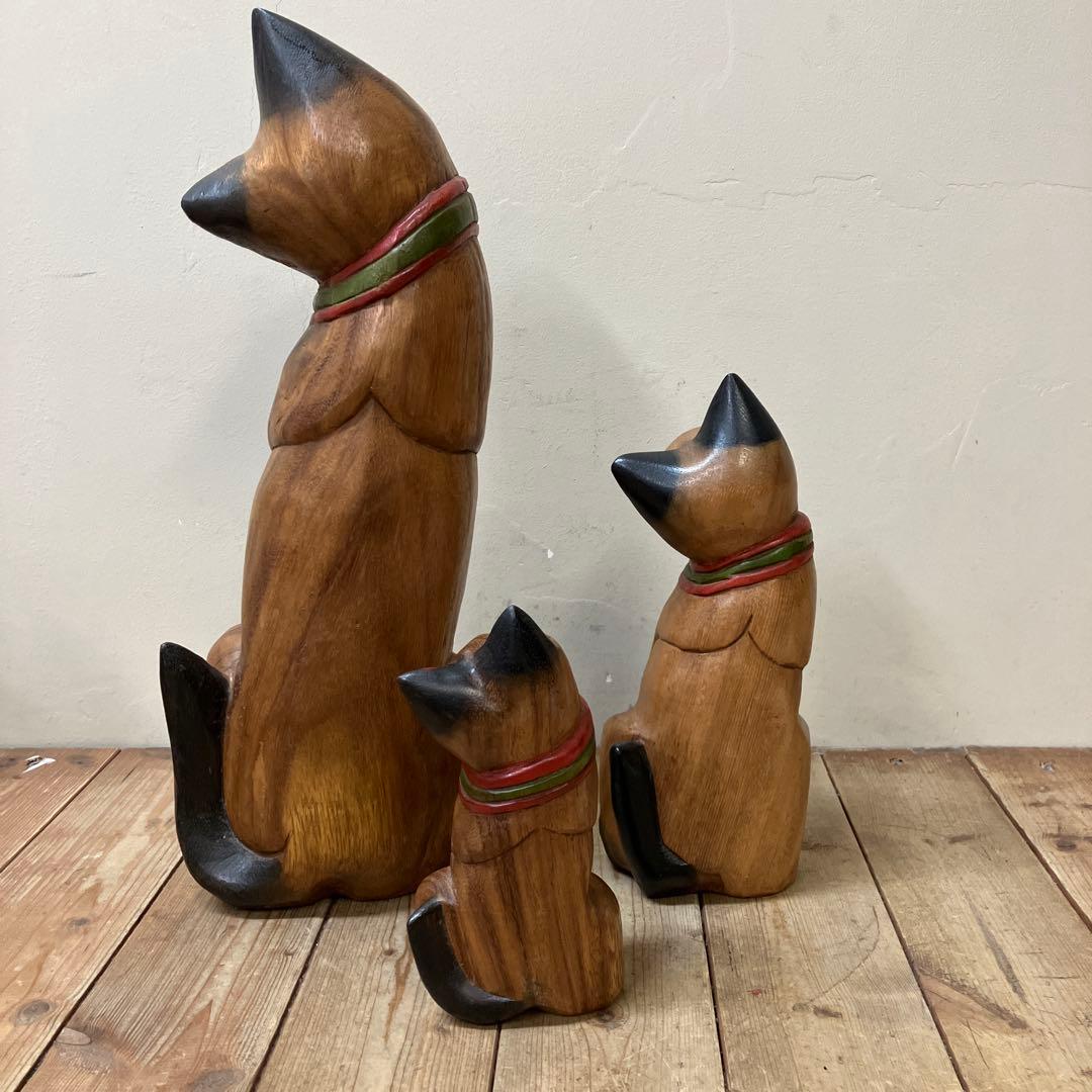 E-4 猫の置物 木彫り 木彫りの猫 アジアン雑貨 バリ雑貨 エスニック