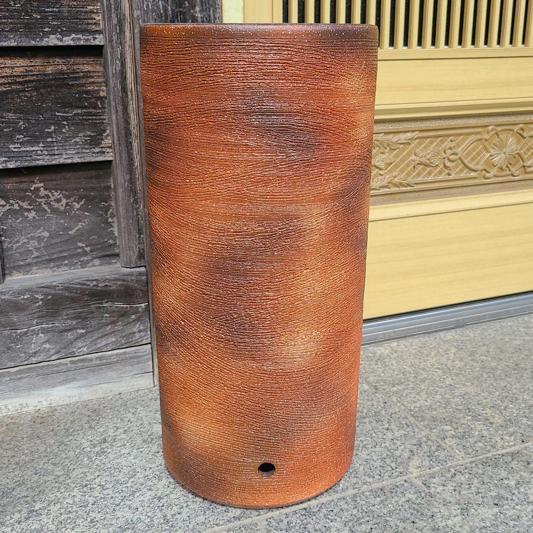 信楽焼傘立て 火色灰釉 高さ４６cm