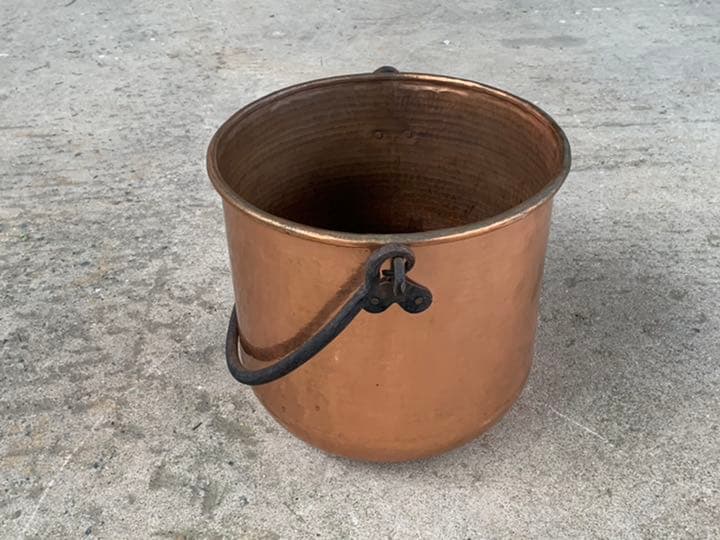 フランス ブロカント 純銅 打ち出し 大型 肉厚 銅鍋 直経 42cm 古道具