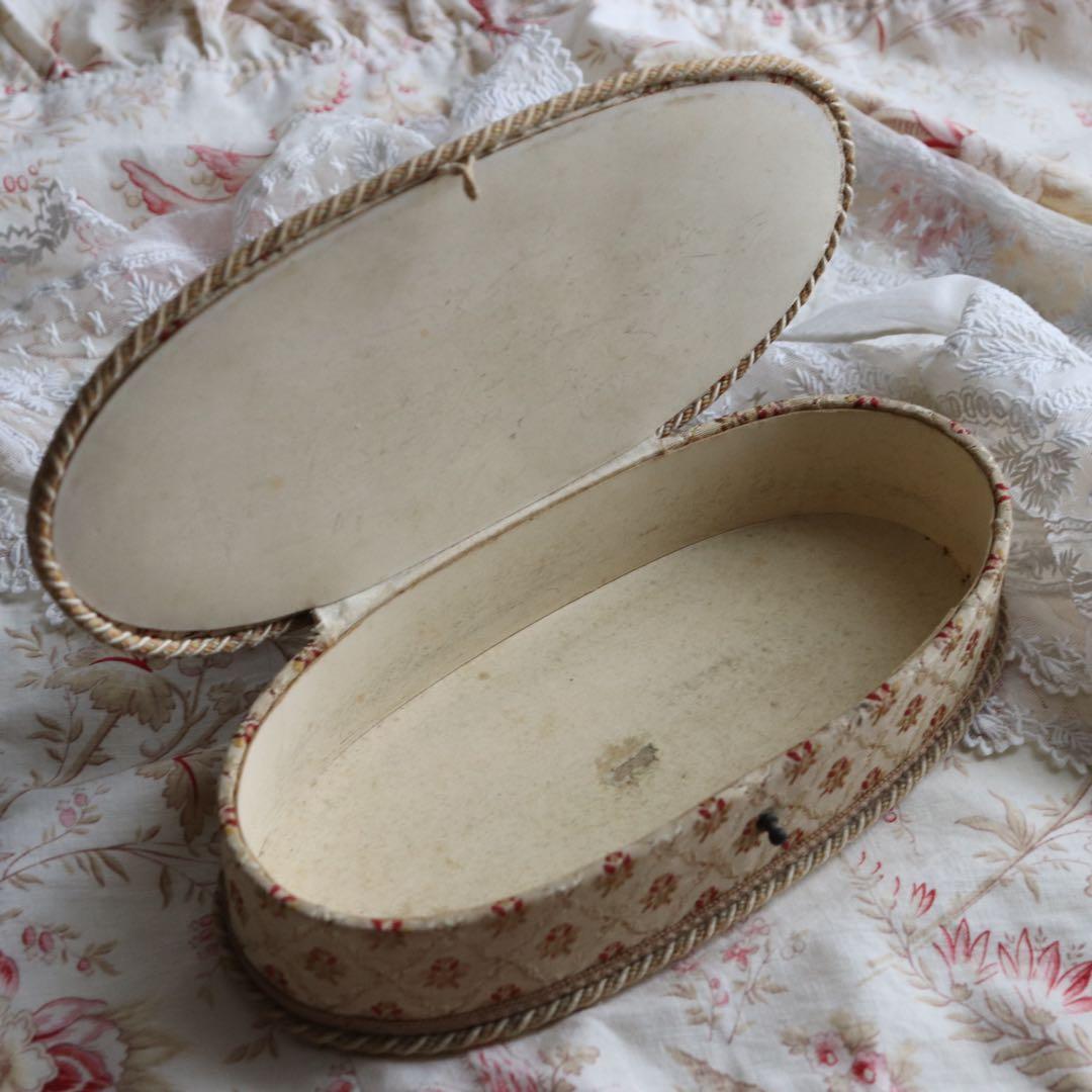 フランスアンティーク　カルトナージュ　小物入れ　ファブリック　ソーイングボックス