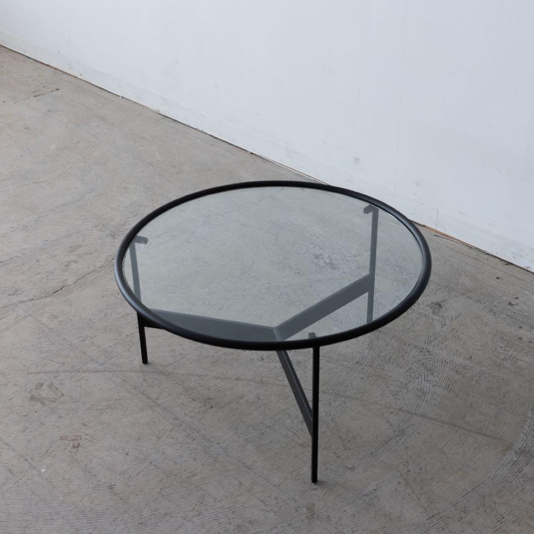 円形センターテーブル ガラス・黒