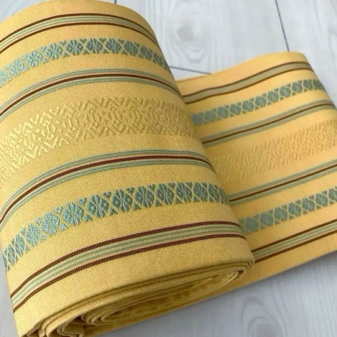 本場筑前博多織　半幅帯　正絹　献上柄　織り出し縞模様　井上絹織物 No.5-22