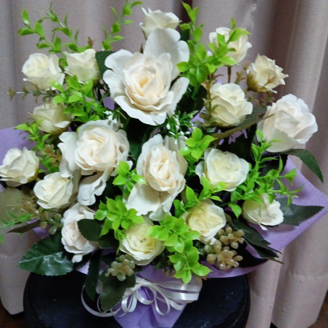 仏花　お供え花　造花　白薔薇　アレンジ