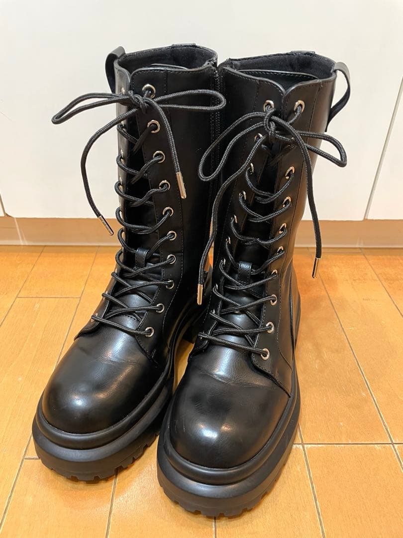 【美品】Ameri/LACE UP TANK SOLE BOOTS/ブラック S