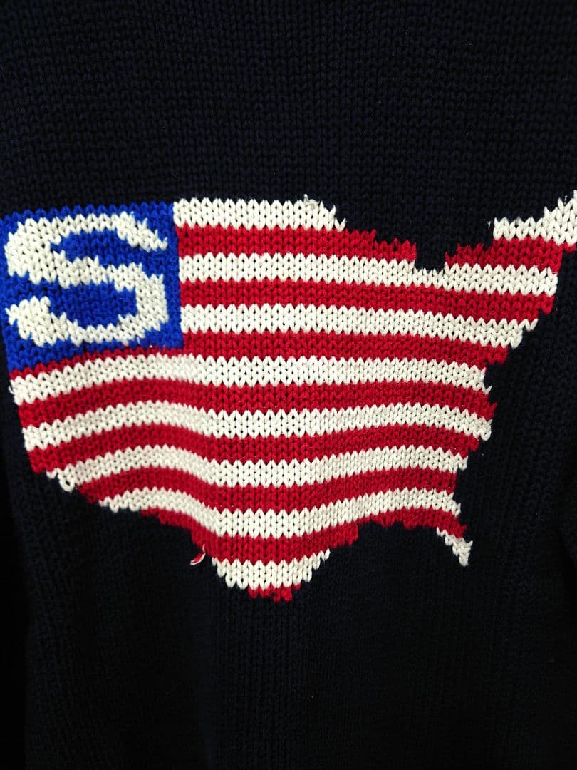STUSSY ステューシー アメリカ国旗 星条旗コットンニット ネイビー L