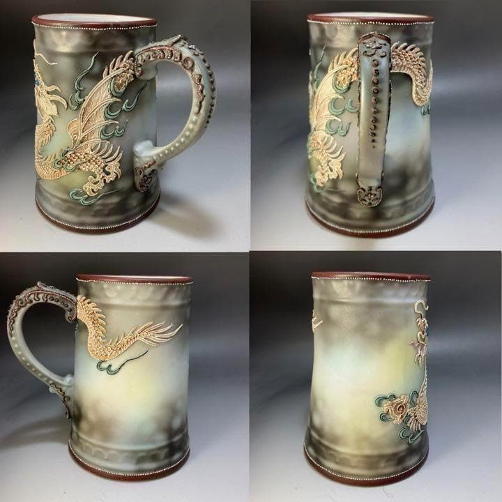 ★希少★逆輸入 オールドノリタケ 花瓶 コップ ドラゴン 盛り上げWW1820