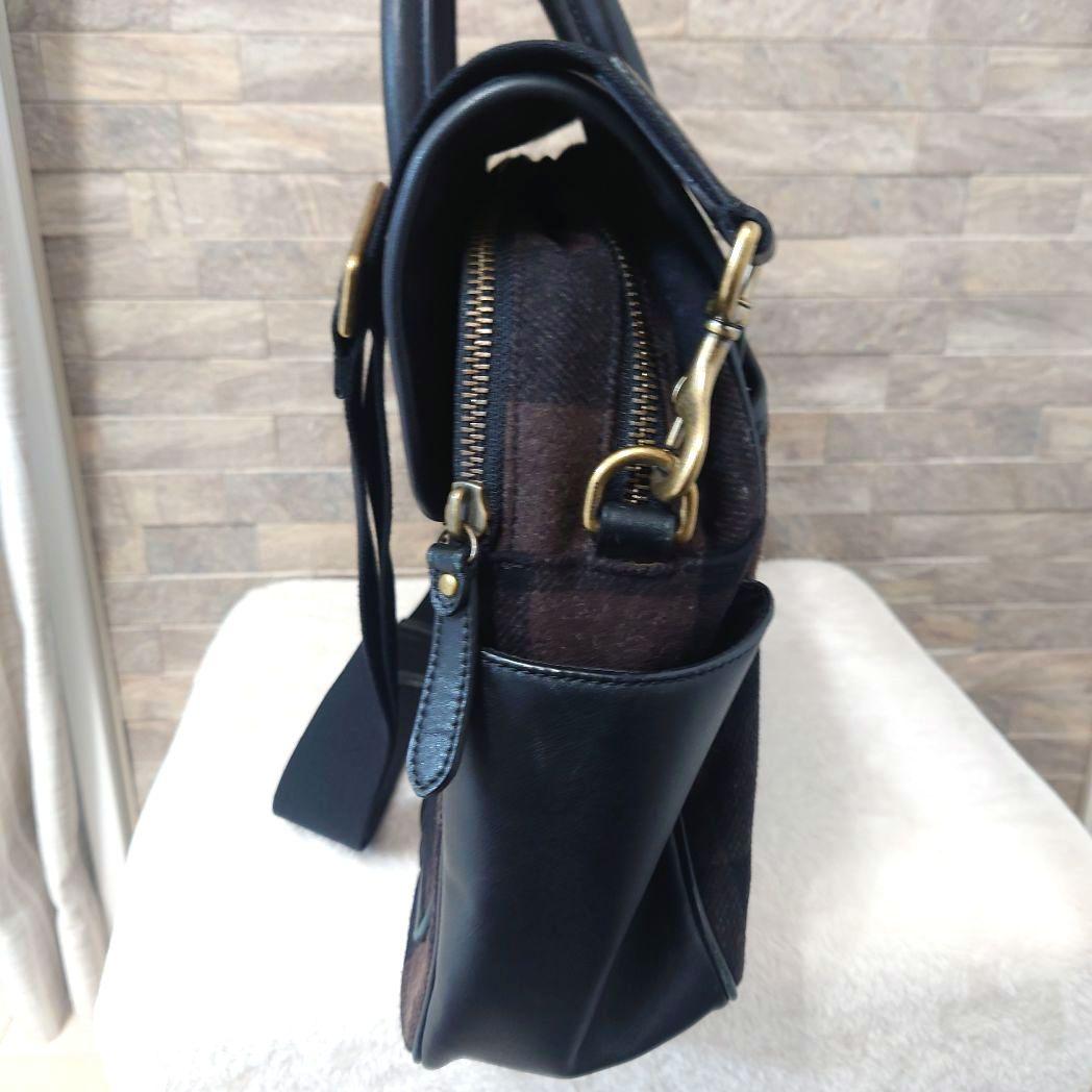 COACH　コーチ　ウール×レザー　2WAY　ショルダーバッグ　ビジネスバッグ