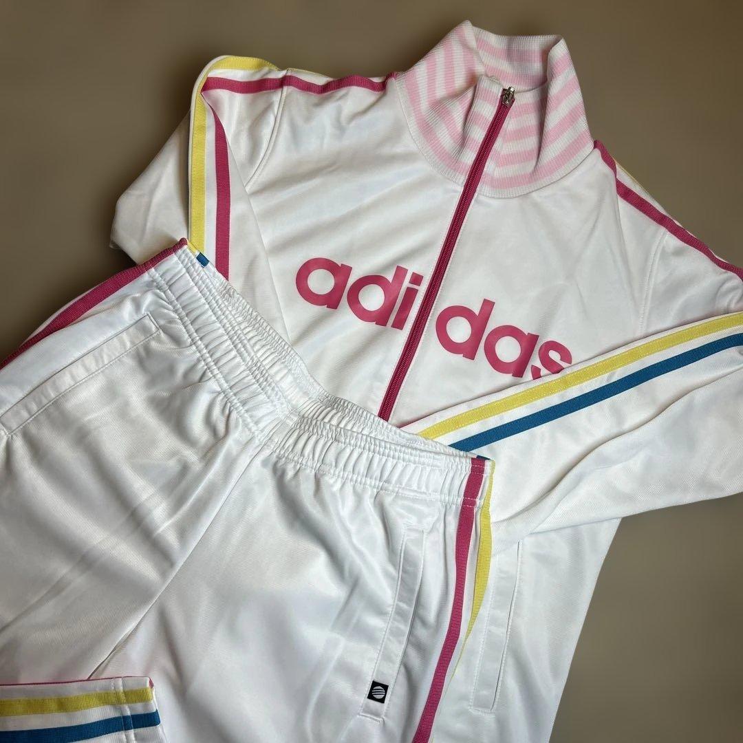 adidas ジャージ上下セット ホワイト ストライプ