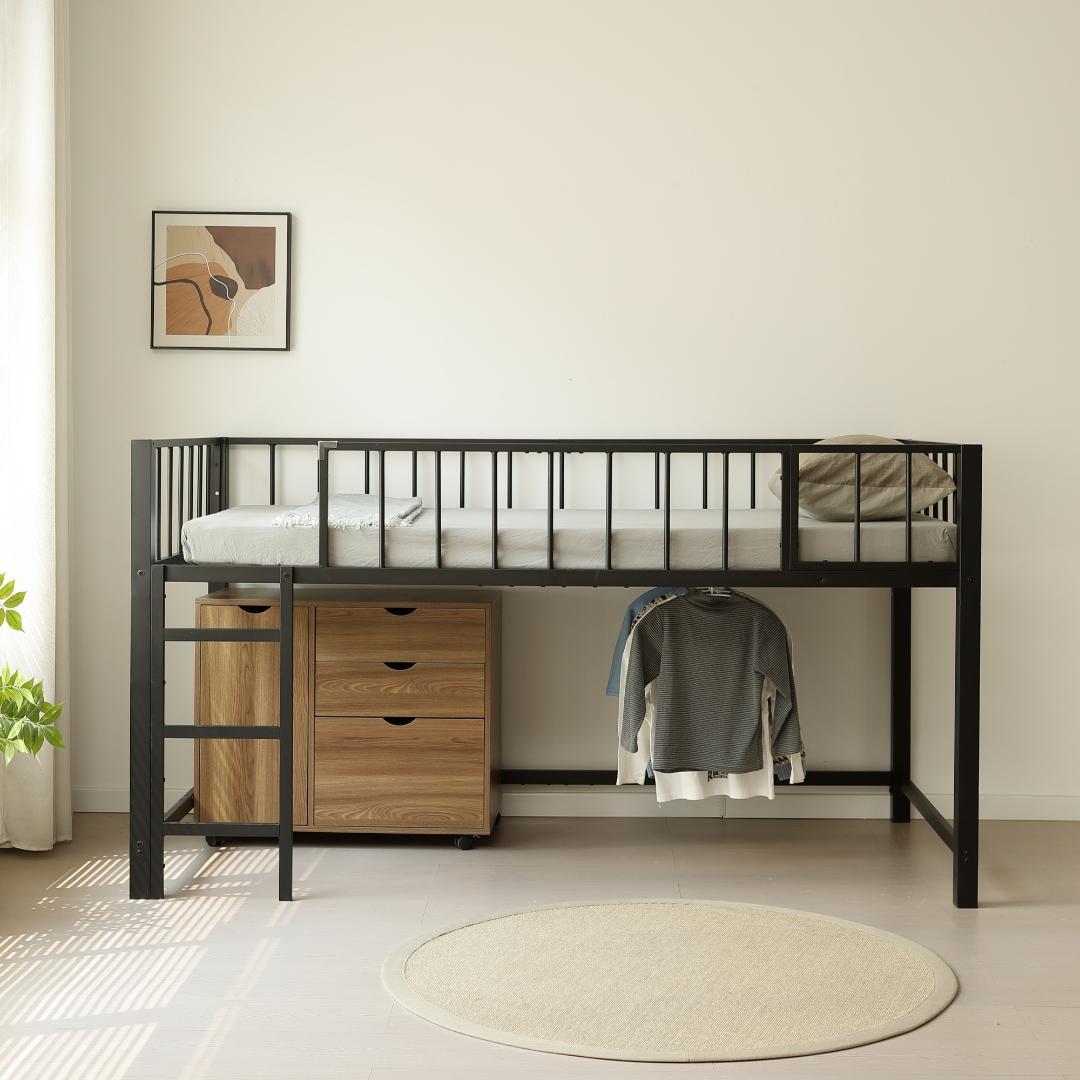 ロフトベッド（S） 高さ110cm下収納 ロフト ベッド 省スペース　BLACK