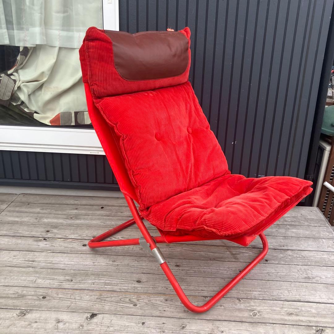 昭和レトロ 太郎&花子の家具 鉄製フレーム コーデュロイアウトドアチェア 赤