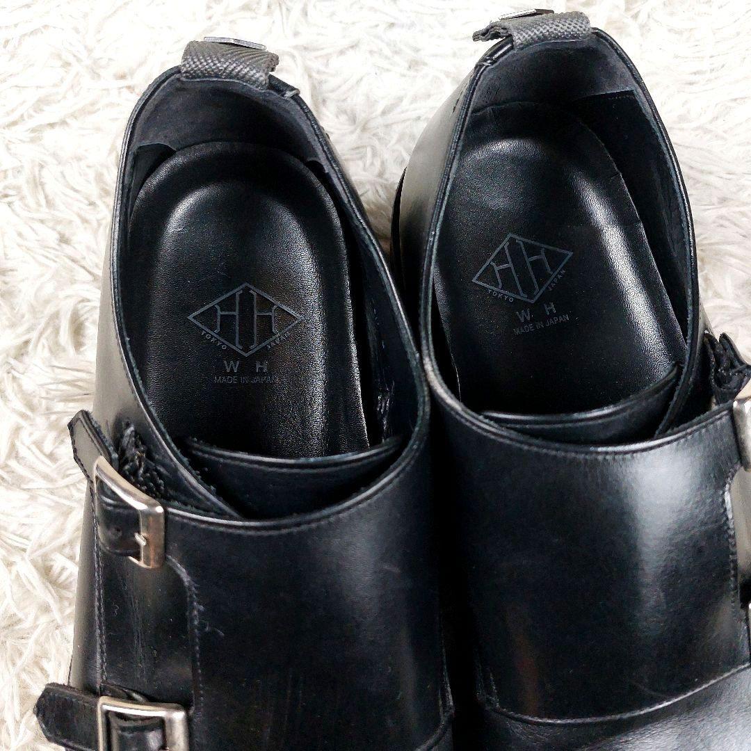 WH ダブルエイチ ダブルモンクストラップ ベルト オールレザー 革靴 ブラック