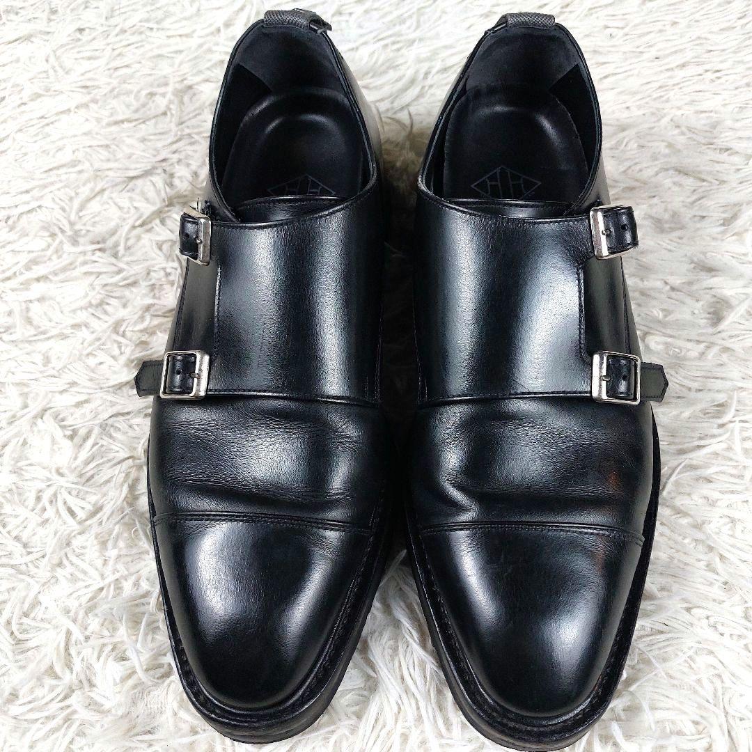 WH ダブルエイチ ダブルモンクストラップ ベルト オールレザー 革靴 ブラック