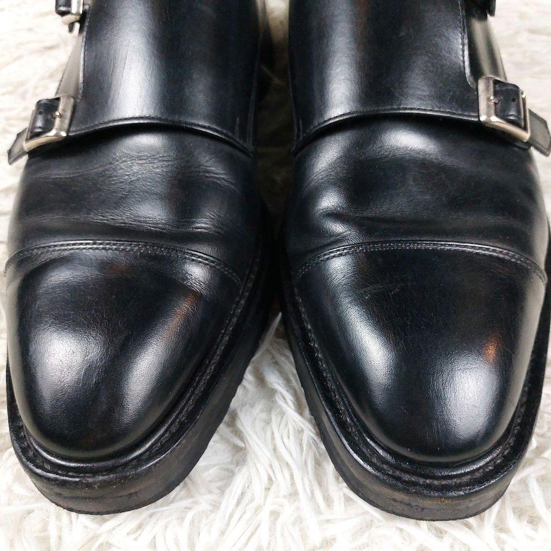 WH ダブルエイチ ダブルモンクストラップ ベルト オールレザー 革靴 ブラック