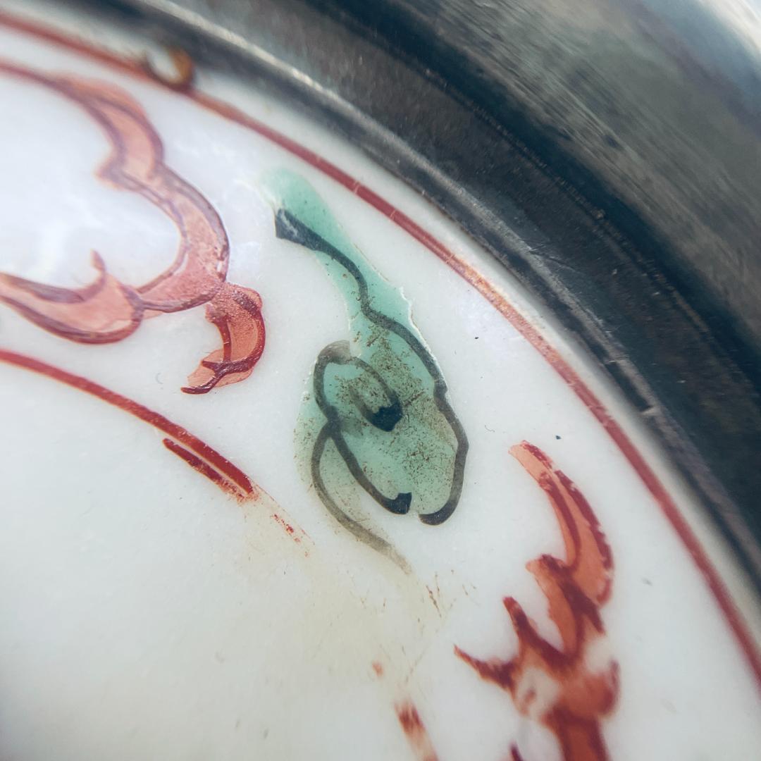 【明】五彩 龍紋包錫 茶托 共仕覆 景徳鎮 中国美術 中国古玩