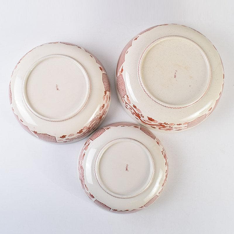 九谷焼　古九谷　赤絵八郎手　龍文　三つ組入れ子　菓子鉢　時代箱　G　R9171H