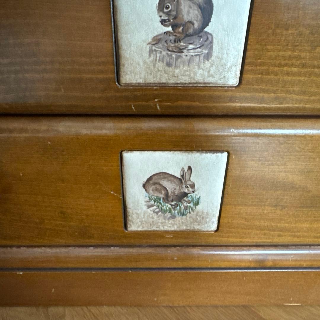 木製4段チェスト 動物イラスト付き