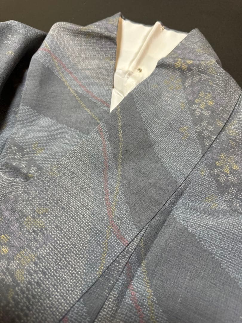 【極美品】重要無形文化財 本場結城紬「結」グレー「極上120亀甲」地機