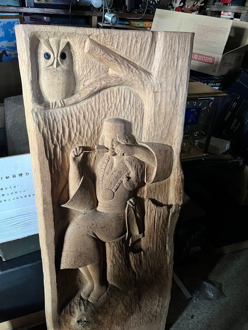 アイヌ木彫り壁掛け、 一枚板特大木彫り アイヌ彫刻壁画 、アイヌ特大126センチ