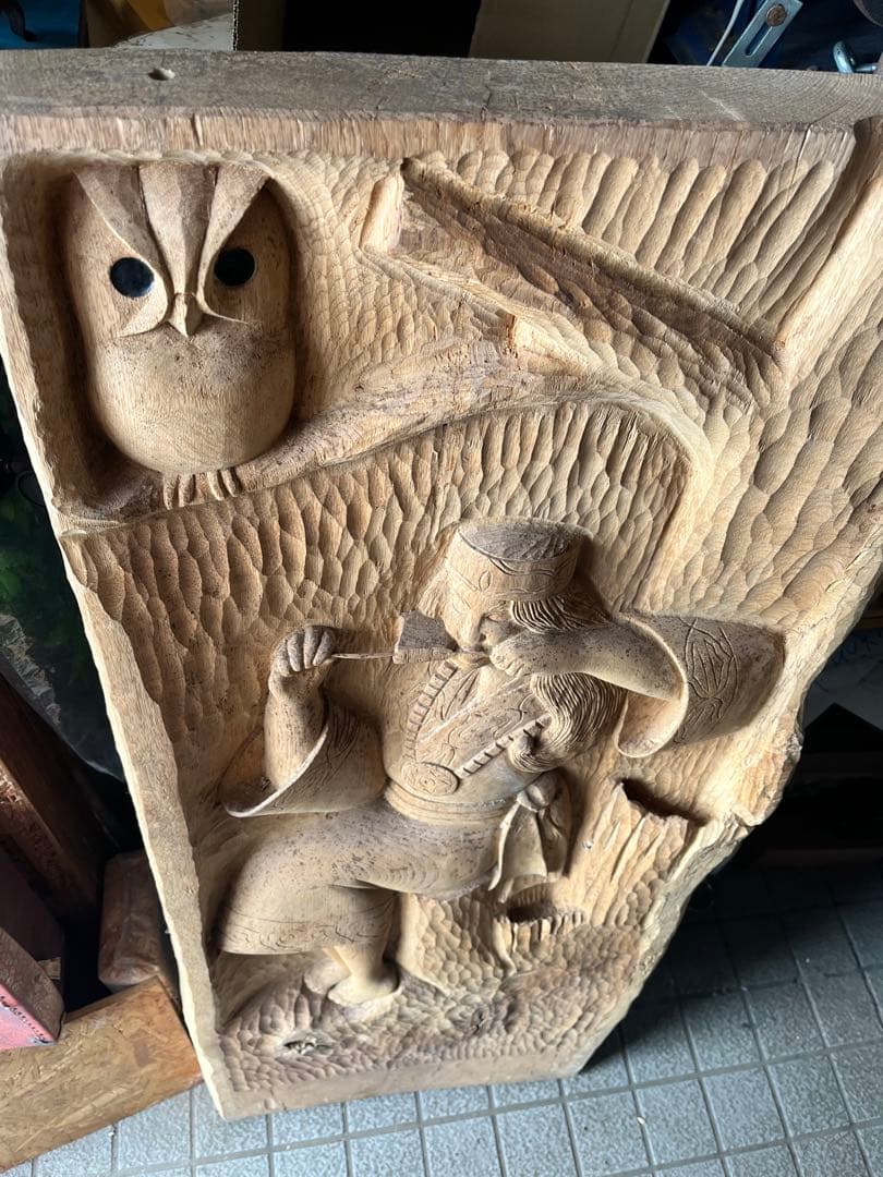 アイヌ木彫り壁掛け、 一枚板特大木彫り アイヌ彫刻壁画 、アイヌ特大126センチ