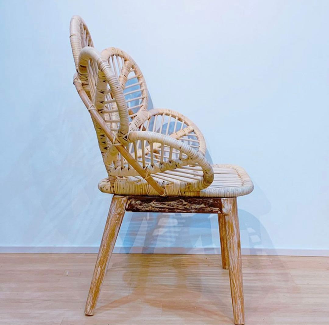ラタン×チーク フラワーチェア