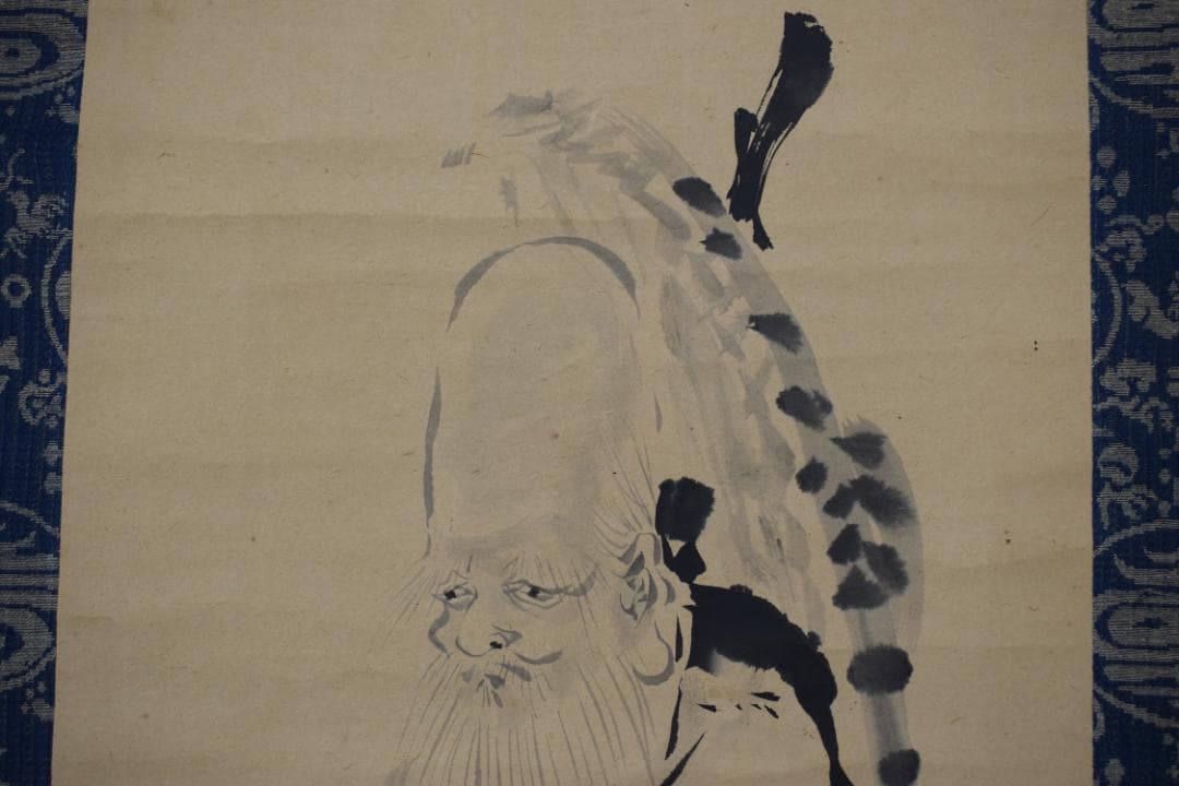 【真作】狩野栄信/伊川院/寿老人図/七福神の内の一人/掛軸☆宝船☆Z-142