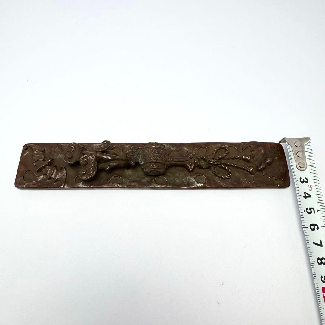 未使用 文鎮 ペーパーウエイト 高岡銅器 二上常太郎作 福禄寿 小槌 共箱