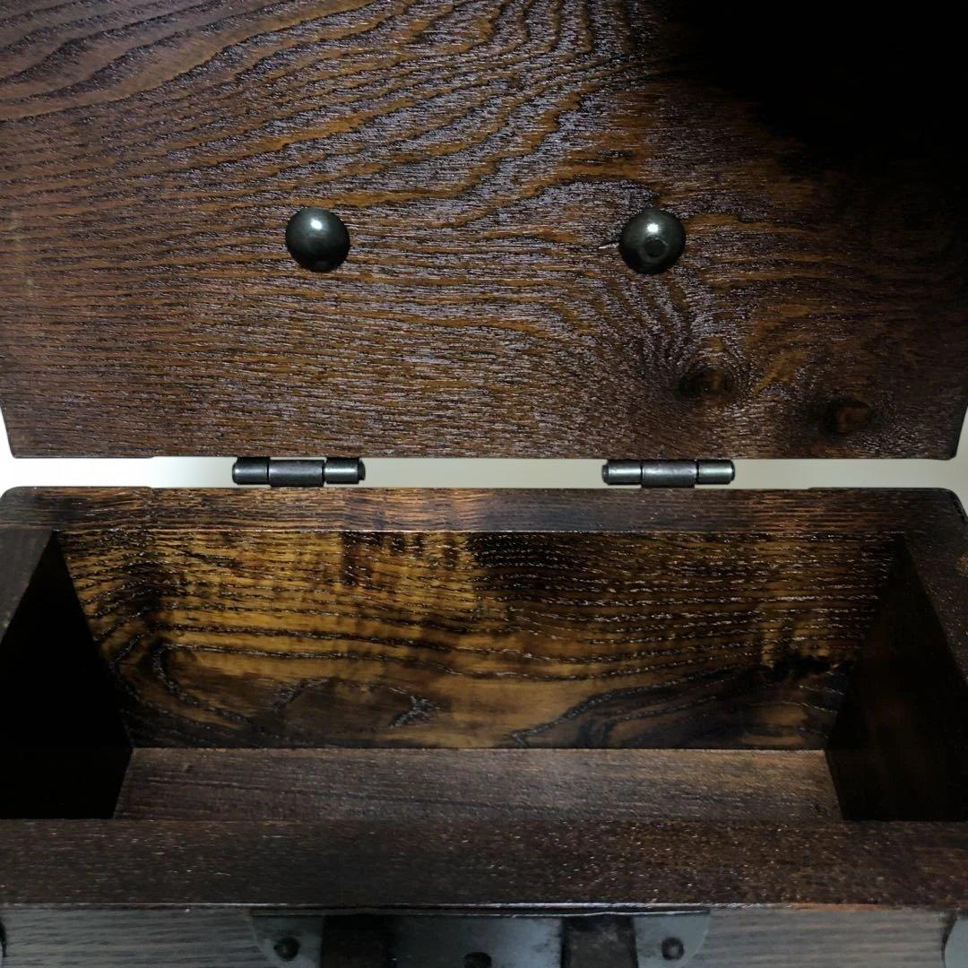 木製（欅）銭箱　千両箱　手提げ金庫　鉄金具 木製収納ボックス ダークブラウン