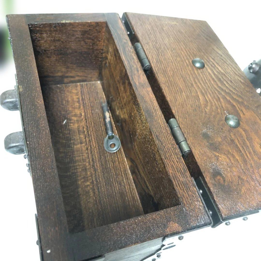 木製（欅）銭箱　千両箱　手提げ金庫　鉄金具 木製収納ボックス ダークブラウン