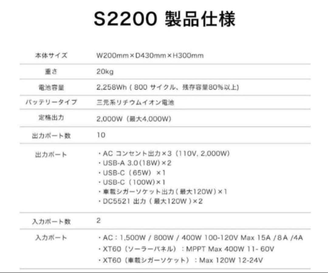 【新品未使用_動作確認済】SABUMA S2200 ポータブル電源