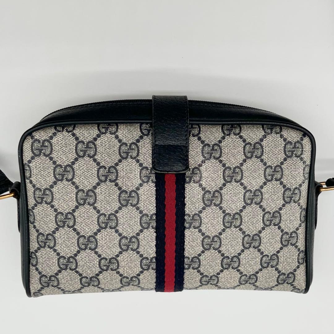 GUCCI シェリーライン GG ネイビー ショルダーバッグ レザー 箱付き
