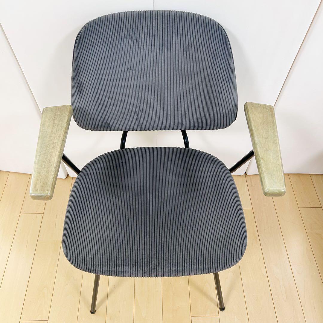 アンティーク アーム付　コーデュロイ ブラックアイアン　モダン Menoa天然木