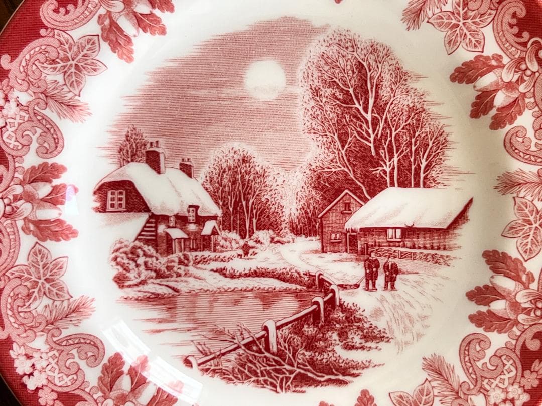 spode スポード 希少 赤皿 ウィンターズシーン ２枚セット 英国産 風景