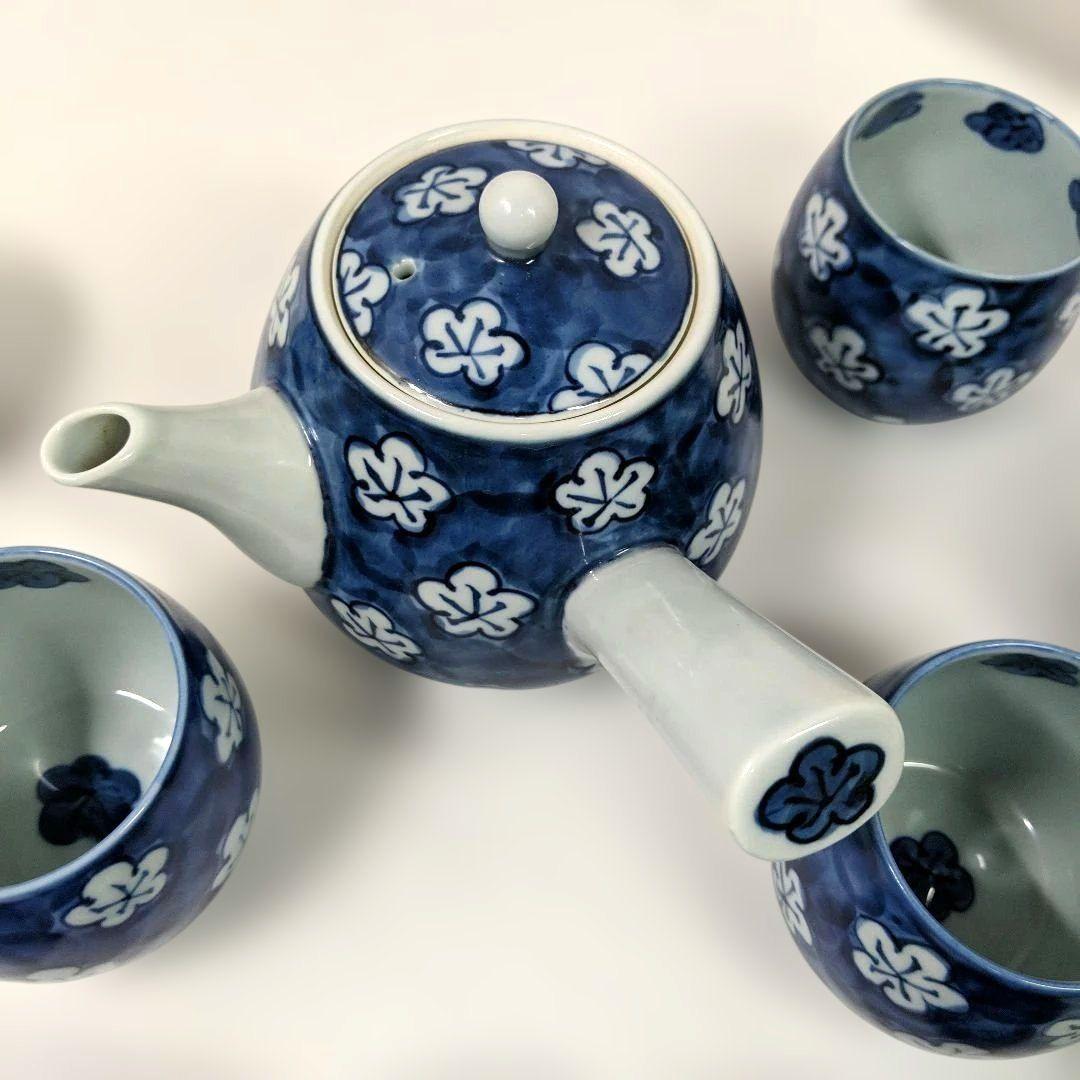 有田焼 源右衛門窯 茶器 古染風梅紋 (付属品：共箱・栞) 急須 湯呑