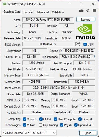 グラフィックボード・グラボ・ビデオカード NVIDIA GeForce GTX 1650 Super