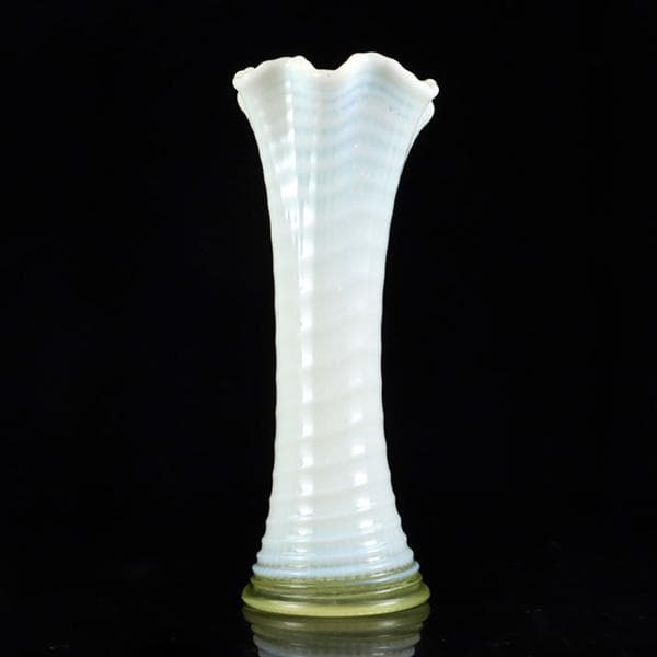 Y1505-5 ヴィンテージ フリント アルバニー ワセリンガラス 花瓶