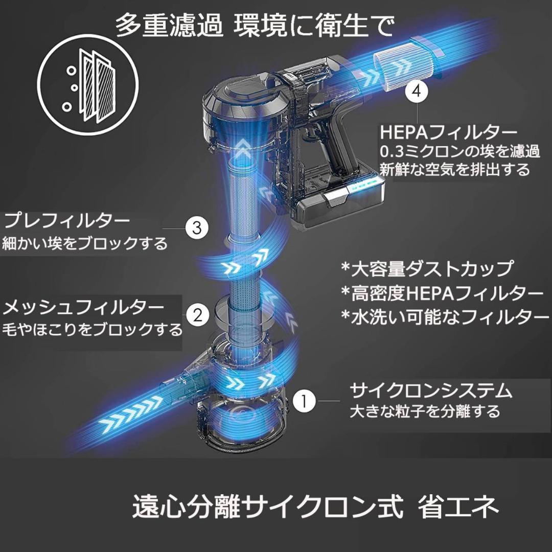 コードレス掃除機 19Kpa スティッククリーナー サイクロン式 軽量