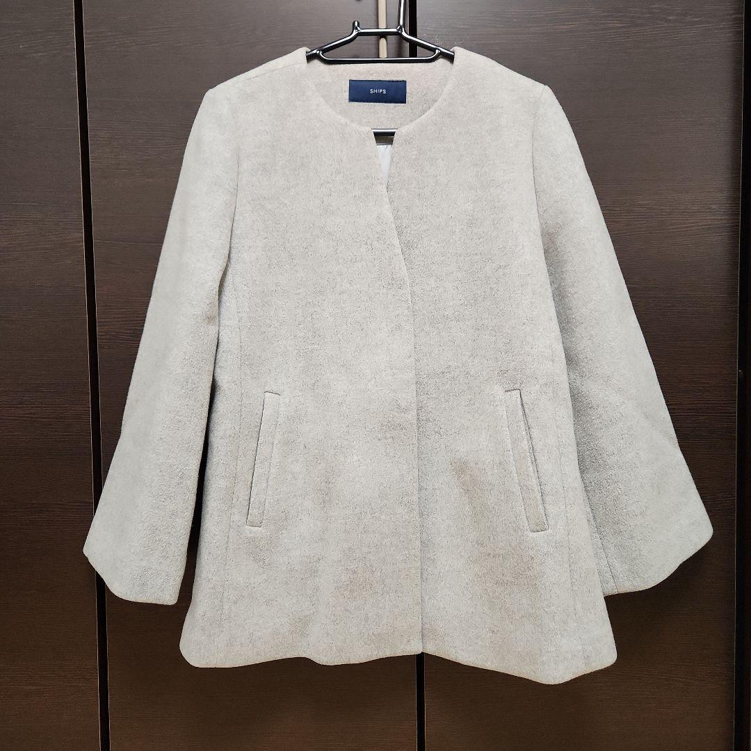 本日限定！【美品】SHIPS SUPER140キーネックショートコート ウール