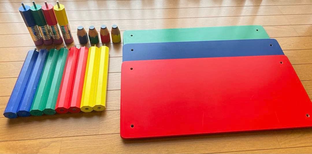 カラフル鉛筆型3段木製ラック 子供部屋 レトロ