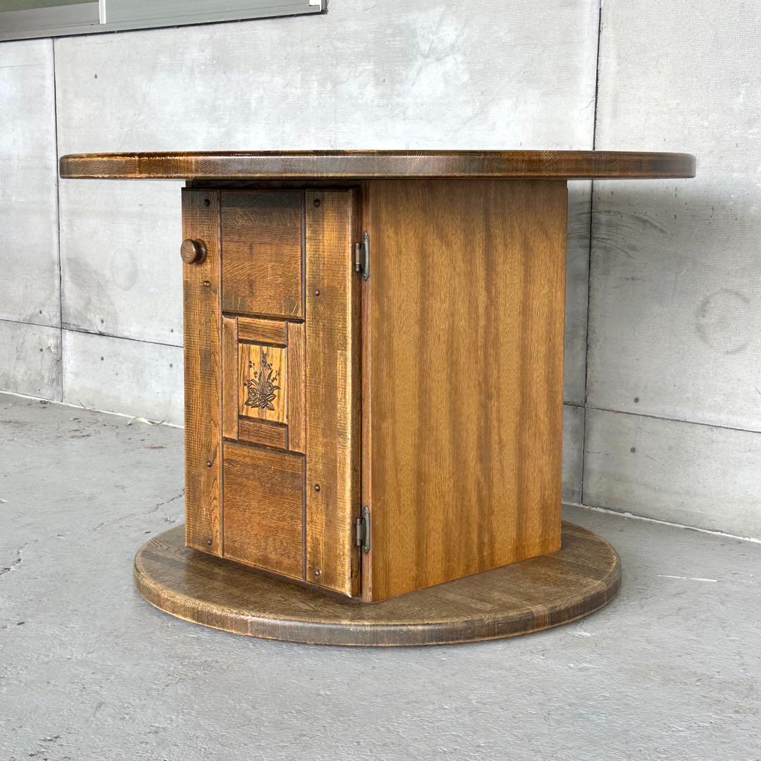 ✦70s✦ 昭和レトロ マルニ木工 円形テーブル 収納キャビネット付き 喫茶店