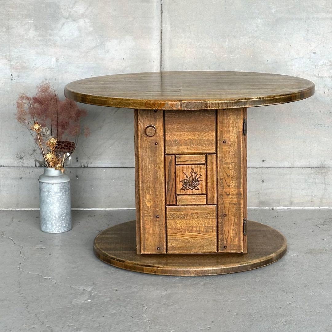 ✦70s✦ 昭和レトロ マルニ木工 円形テーブル 収納キャビネット付き 喫茶店