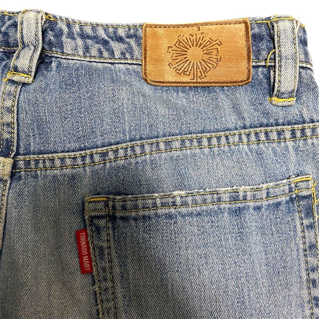 00s TORNADO MART レースアップ クロス刺繍 フレア デニム
