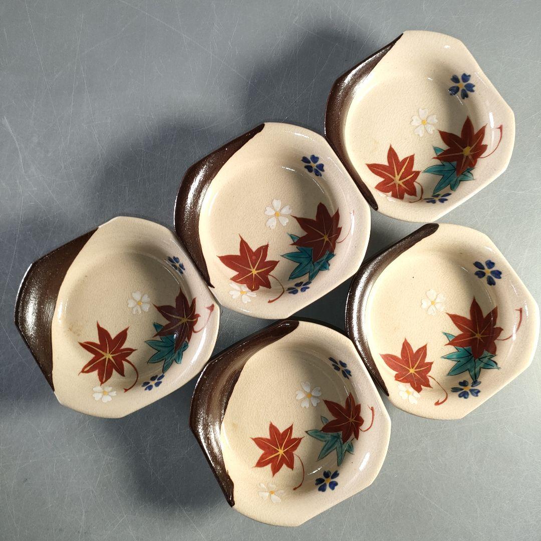 A1366-5/平安萬珠堂/雲錦紅葉絵盆皿10客/共箱/飾皿/菓子皿/懐石道具/